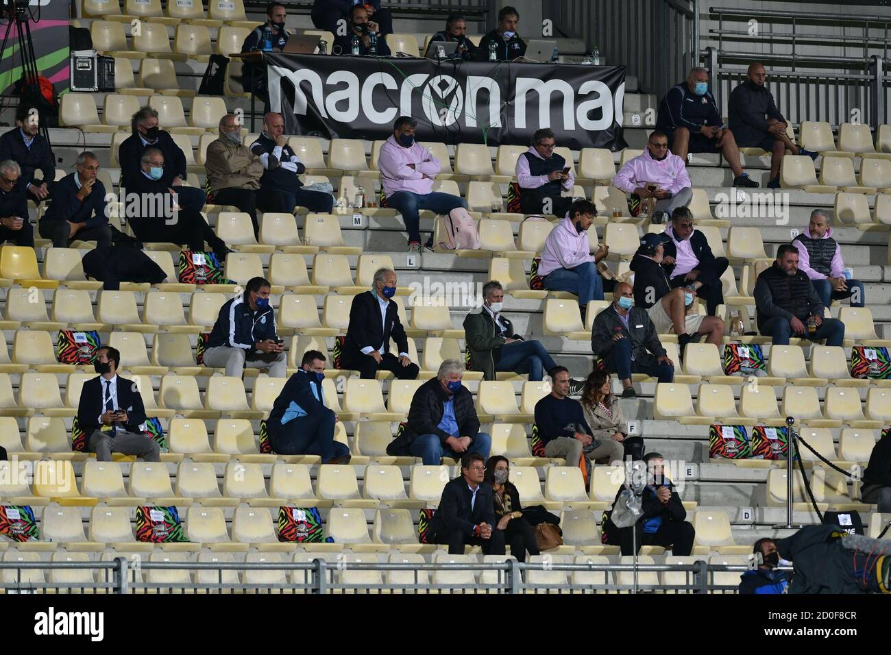 Fans at Lanfranchi graound in Parma during Zebre vs Cardiff Blues, Rugby Guinness Pro 14, parma, Italy, 02 Oct 2020 Stock Photo