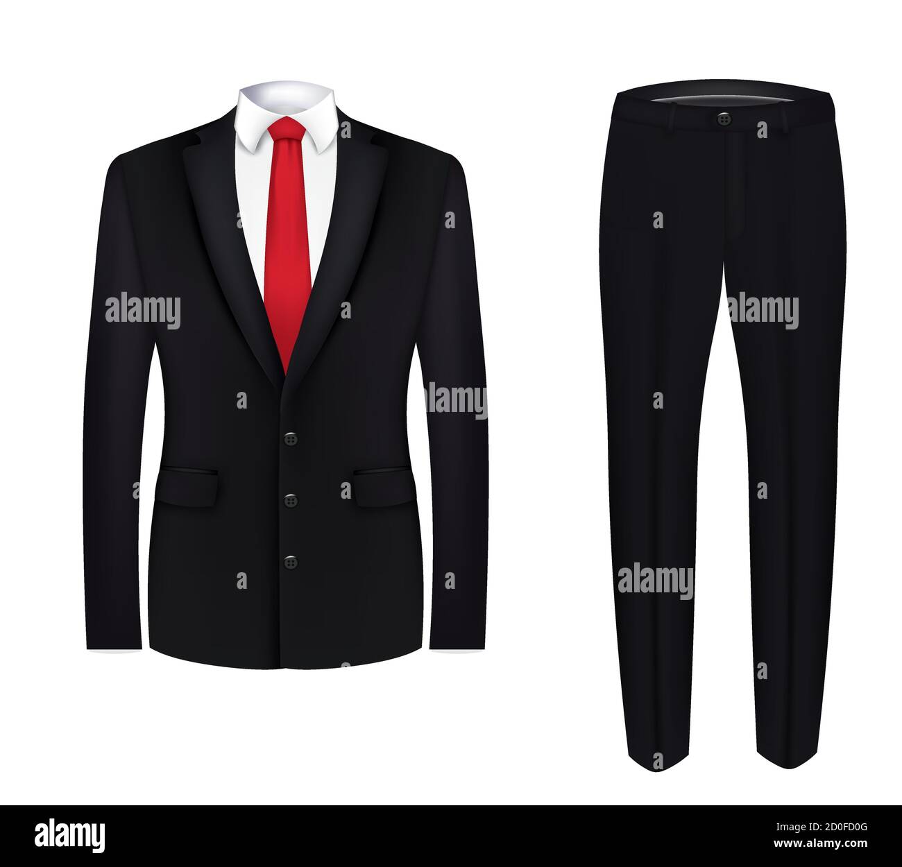 Red tie, white shirt and black suit 