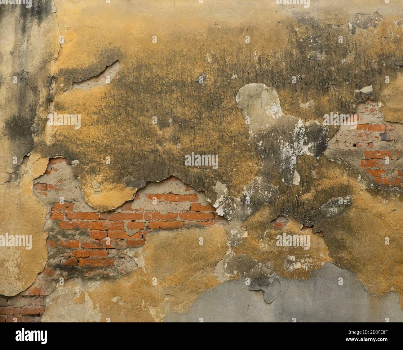 Old damaged brick wall with shabby plaster Stock Photo