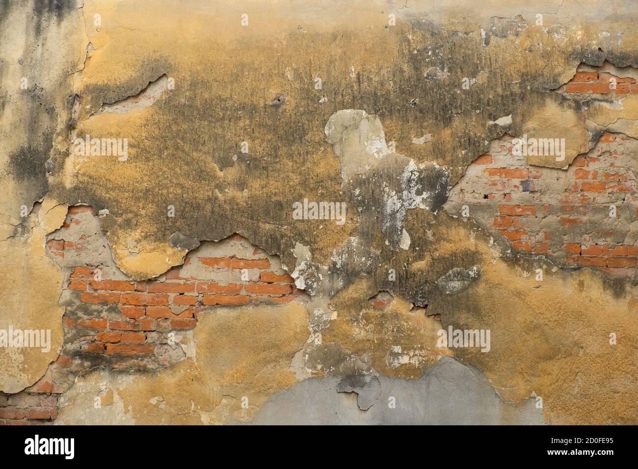 Old damaged brick wall with shabby plaster Stock Photo