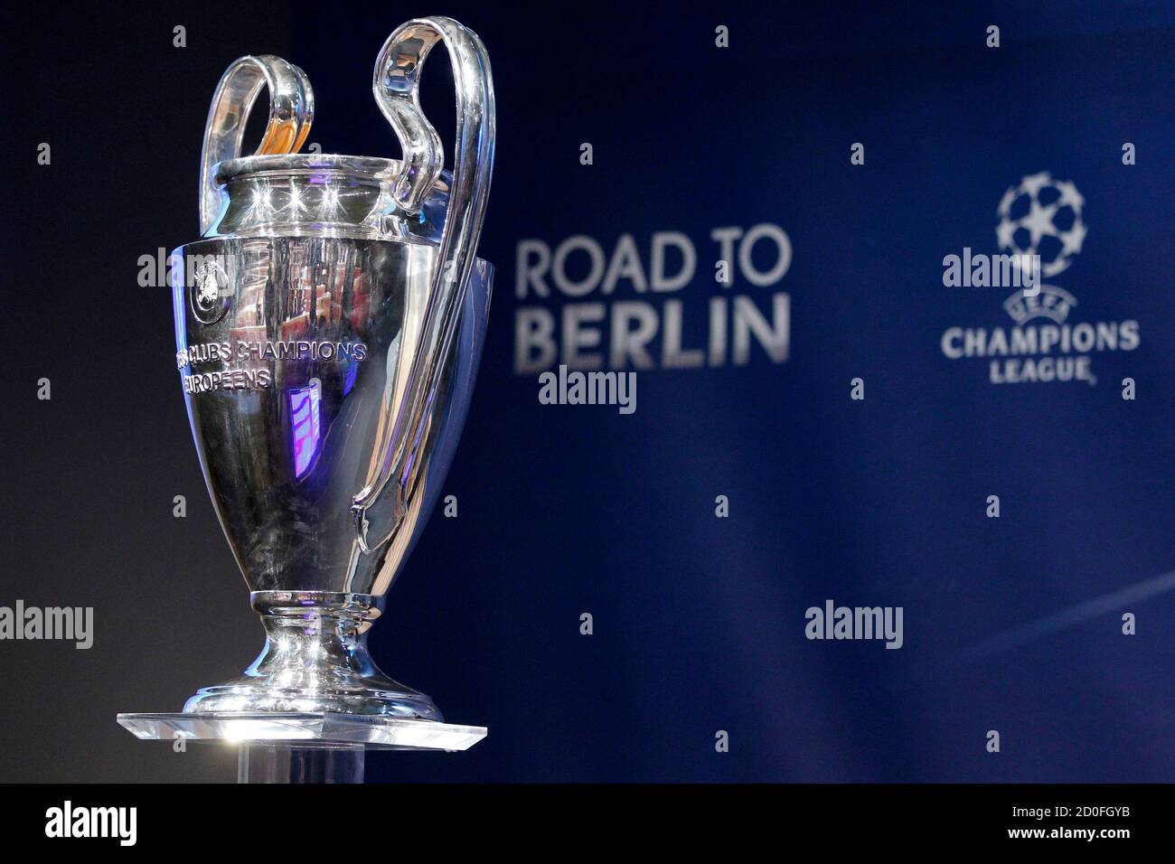 The Champions League Trophy Is Pictured During The Quarter Final Draw At The Uefa Headquarters In Nyon March 15 Reuters Pierre Albouy Stock Photo Alamy