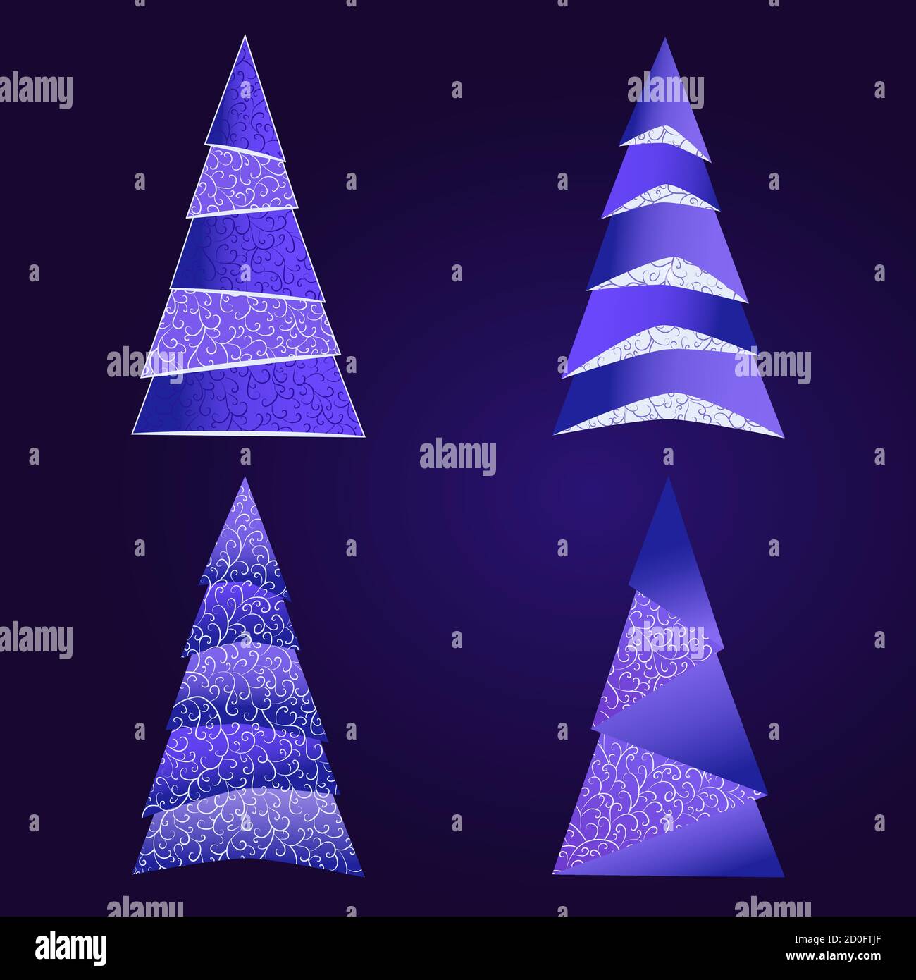 Vector set of stylized Christmas trees. In white and blue colors Stock ...