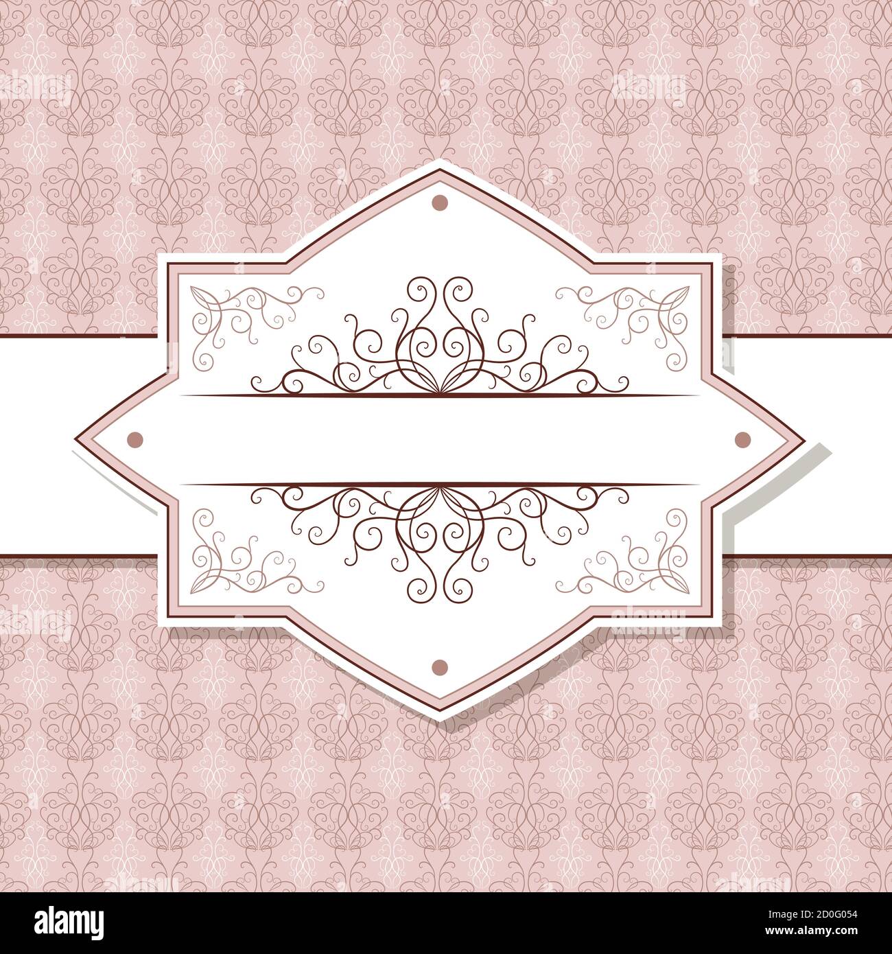 Pattern background with label and ribbon. In beige colors Stock Vector