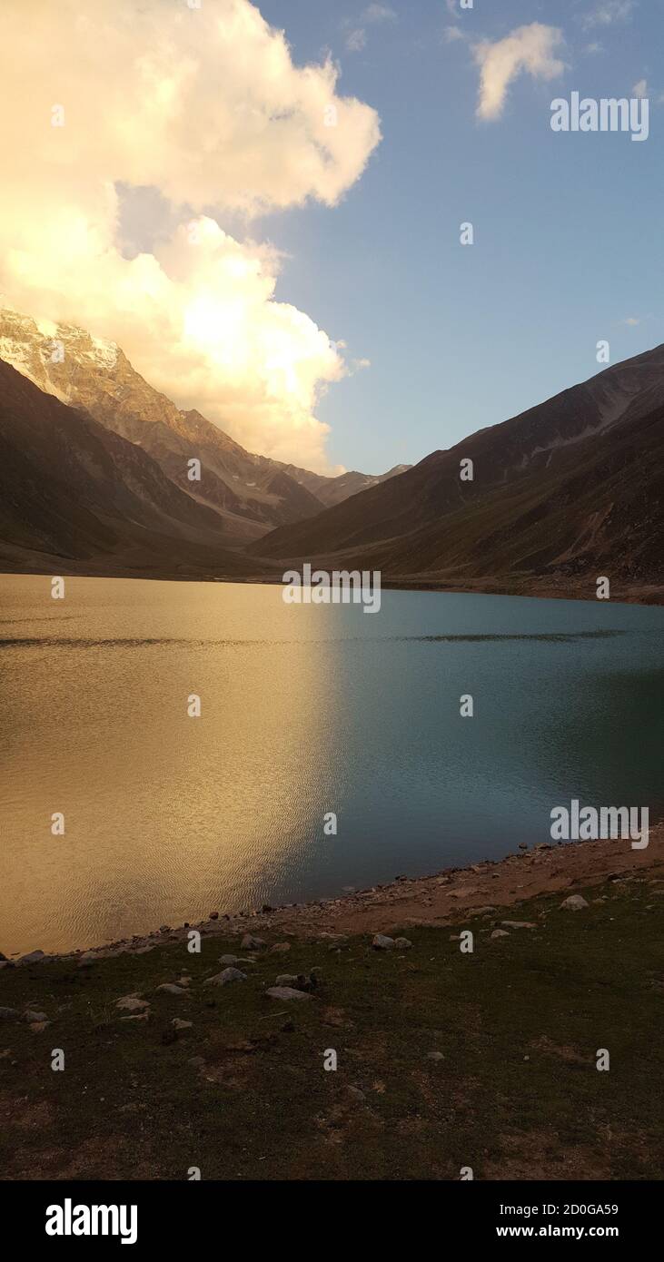 Saiful Muluk is a mountainous lake located at the northern end of the Kaghan Valley, near the town of Naran in the Saiful Muluk National Park. Stock Photo