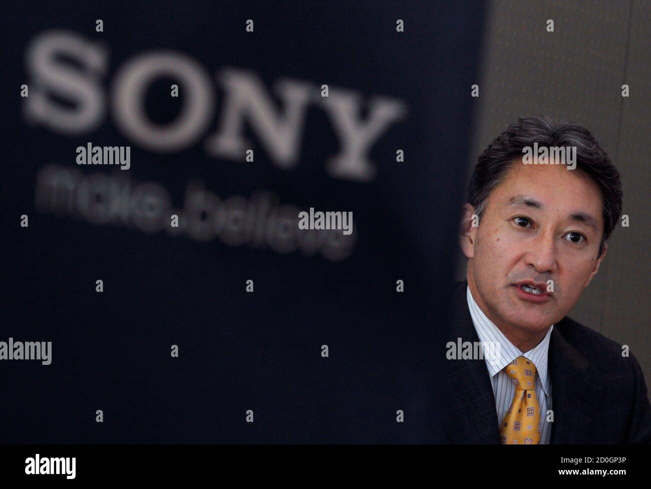Sony Corp's incoming CEO Kazuo Hirai speaks during a roundtable discussion  with journalists at the company's