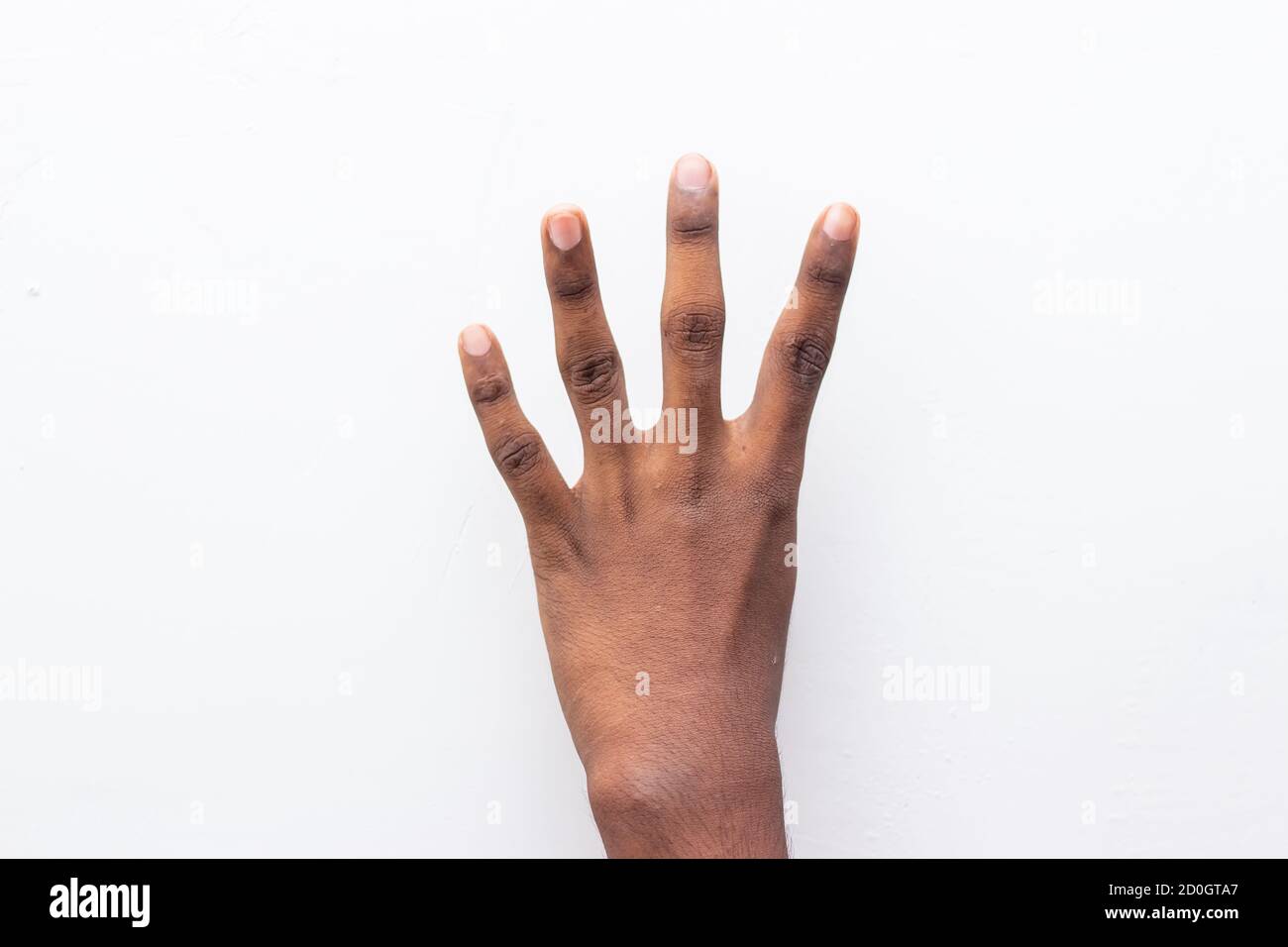 Boy hand showing number four gesture symbol isolated on white ...