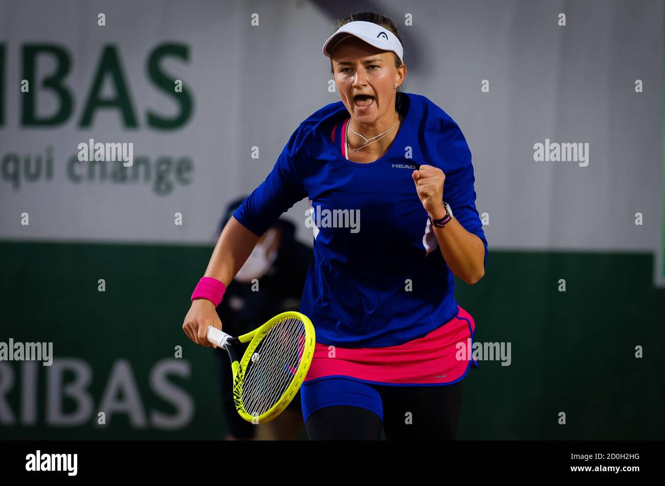 Barbora Krejcikova of the Czech Republic in action against Tsvetana Pironkova of Bulgaria during the third round at the Roland Garros 2020, Grand Slam Stock Photo