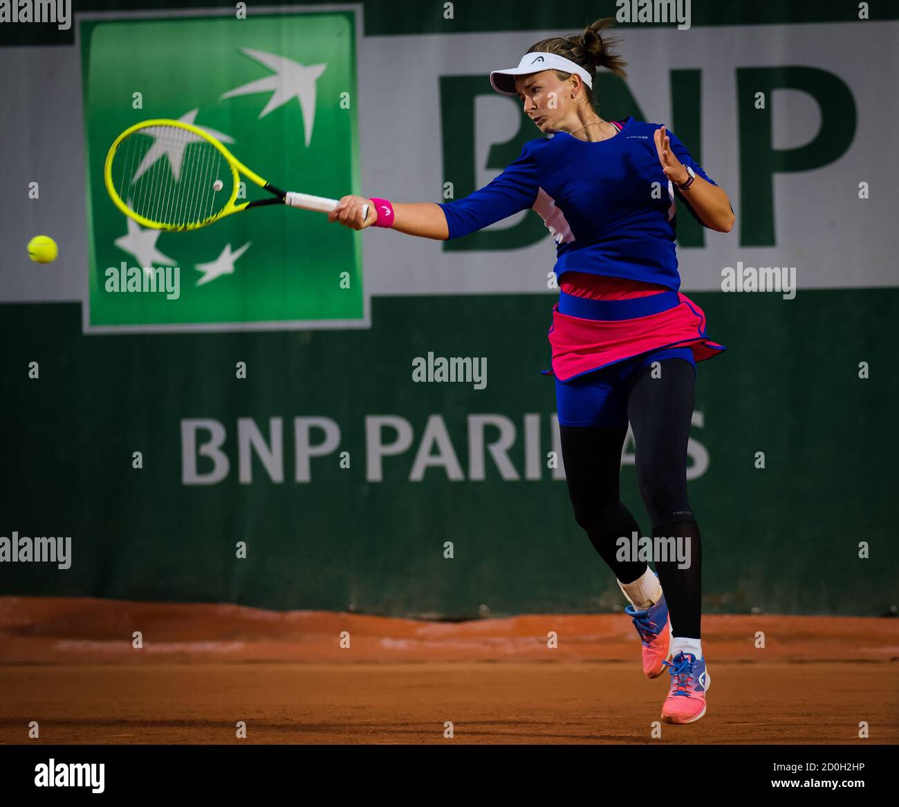 Barbora Krejcikova of the Czech Republic in action against Tsvetana Pironkova of Bulgaria during the third round at the Roland Garros 2020, Grand Slam Stock Photo