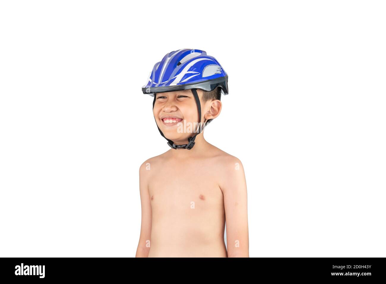 The boy wore a helmet for cycling, skateboard, inline skates standing