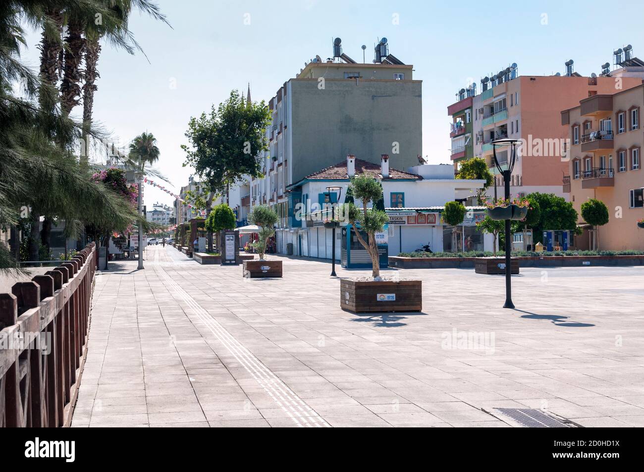 Antalya, Turkey - June 17, 2018: Empty at noon festively decorated streets of Demre city during the celebration of Ramadan, Antalya province, Turkey Stock Photo