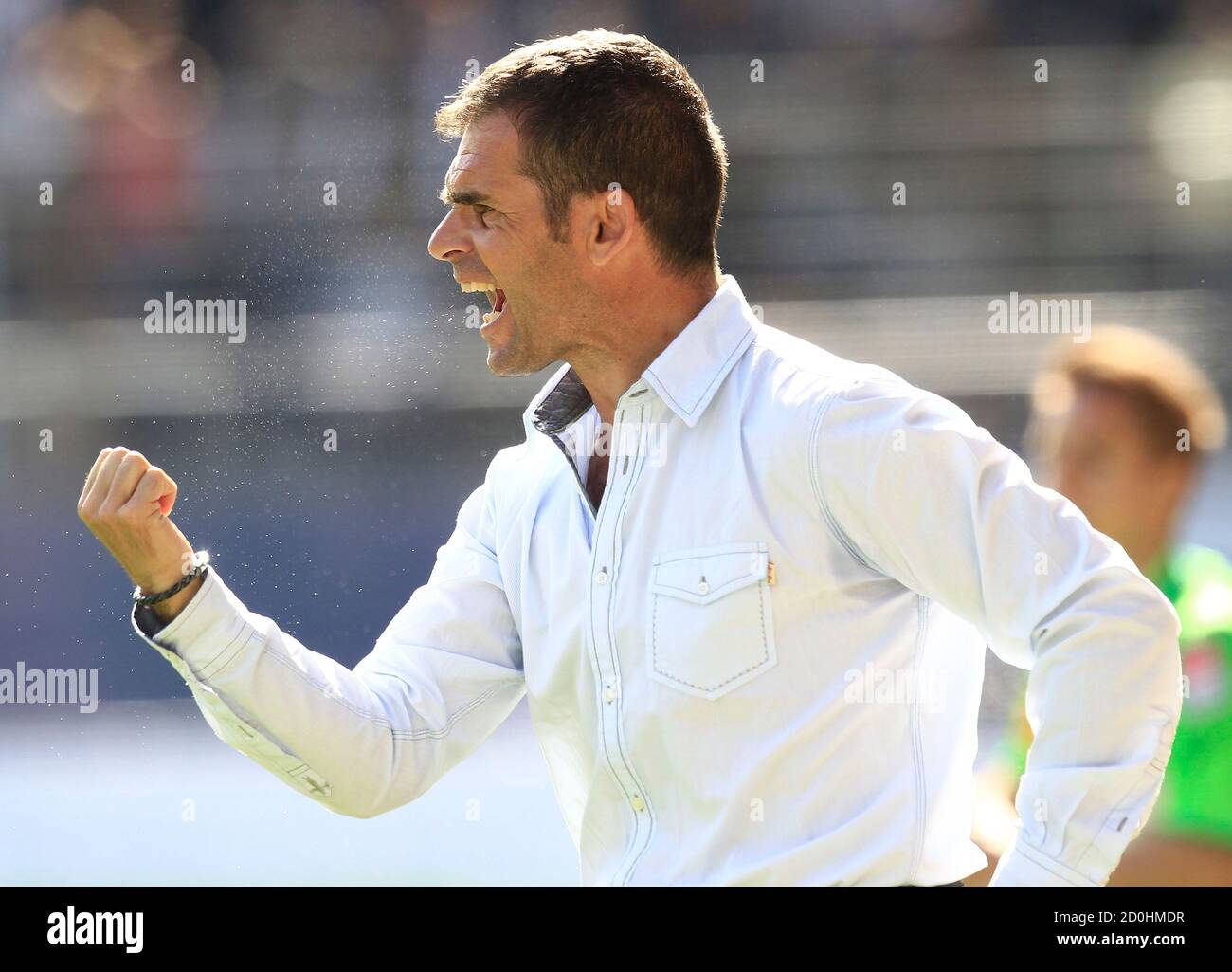 Neuchatel Xamax's coach Didier Olle-Nicolle gestures during their Swiss  Super League soccer match against FC St-Gallen in Neuchatel September 12,  2010. REUTERS/Denis Balibouse (SWITZERLAND - Tags: SPORT SOCCER Stock Photo  - Alamy