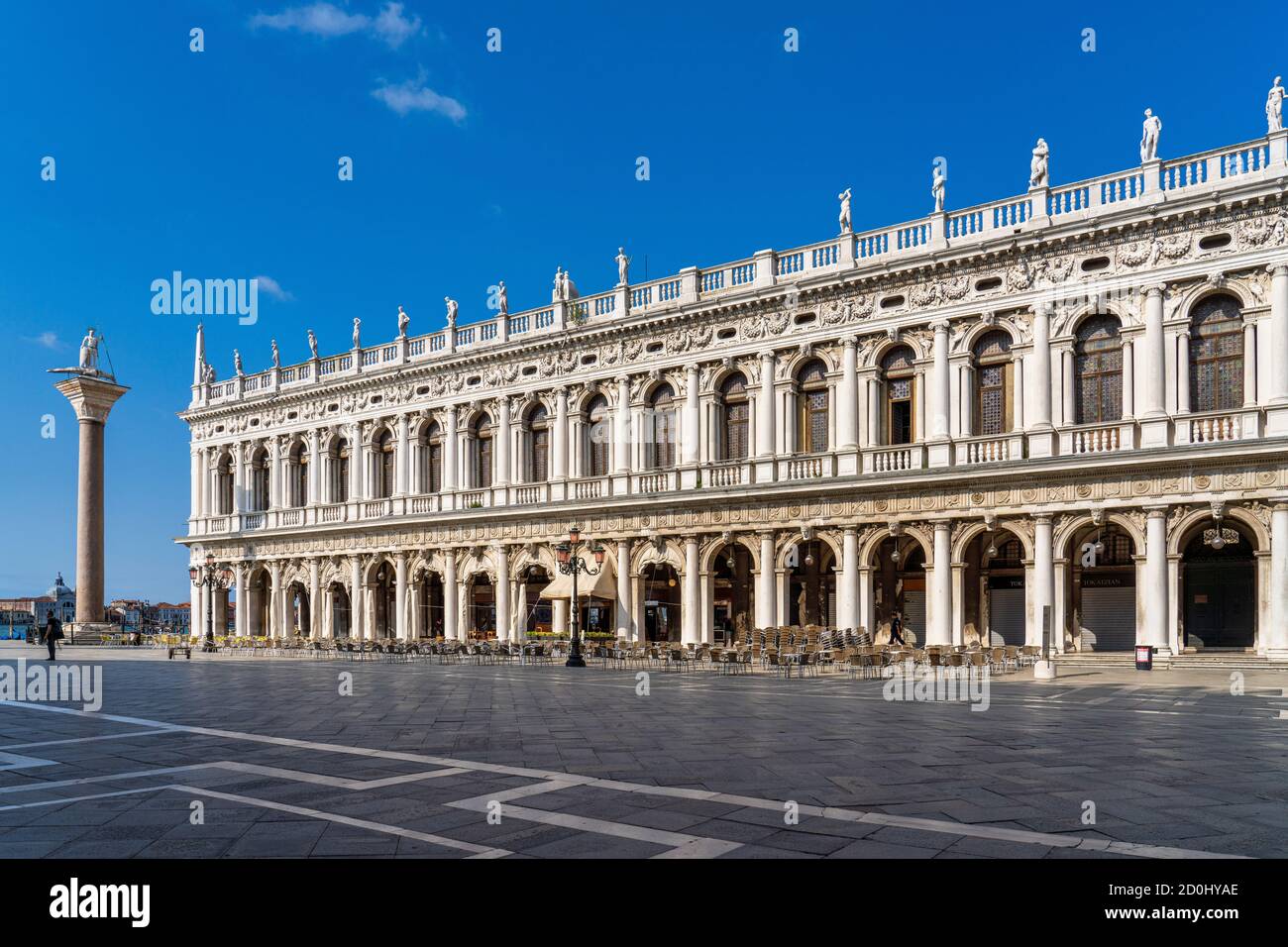 View to Marciana Library of Saint Mark renaissance style facade from Saint Mark's square in Venice, Italy Stock Photo