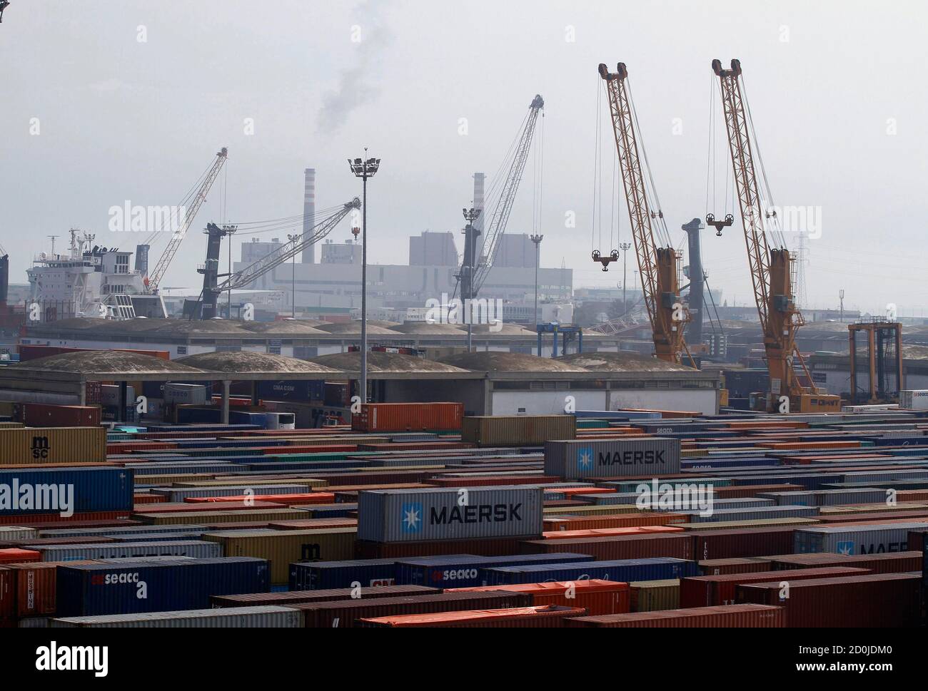 A General View Shows A Shipping Container Area At The Port Of Halk Al Wad In