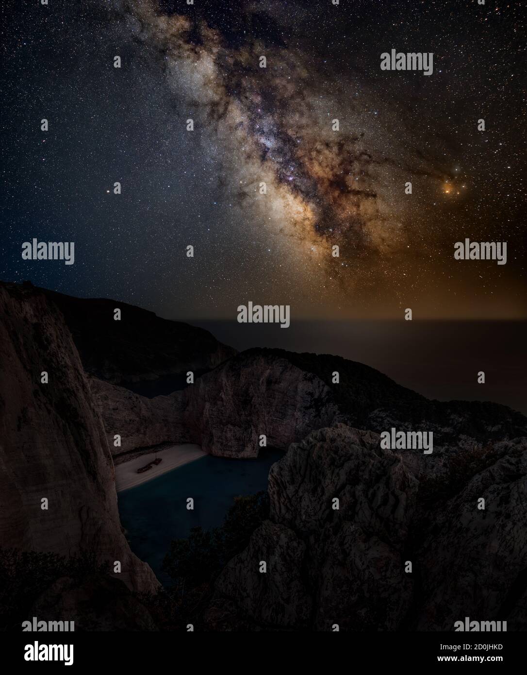 View of the milky way galaxy from navagio beach, Zakynthos, Greece ...