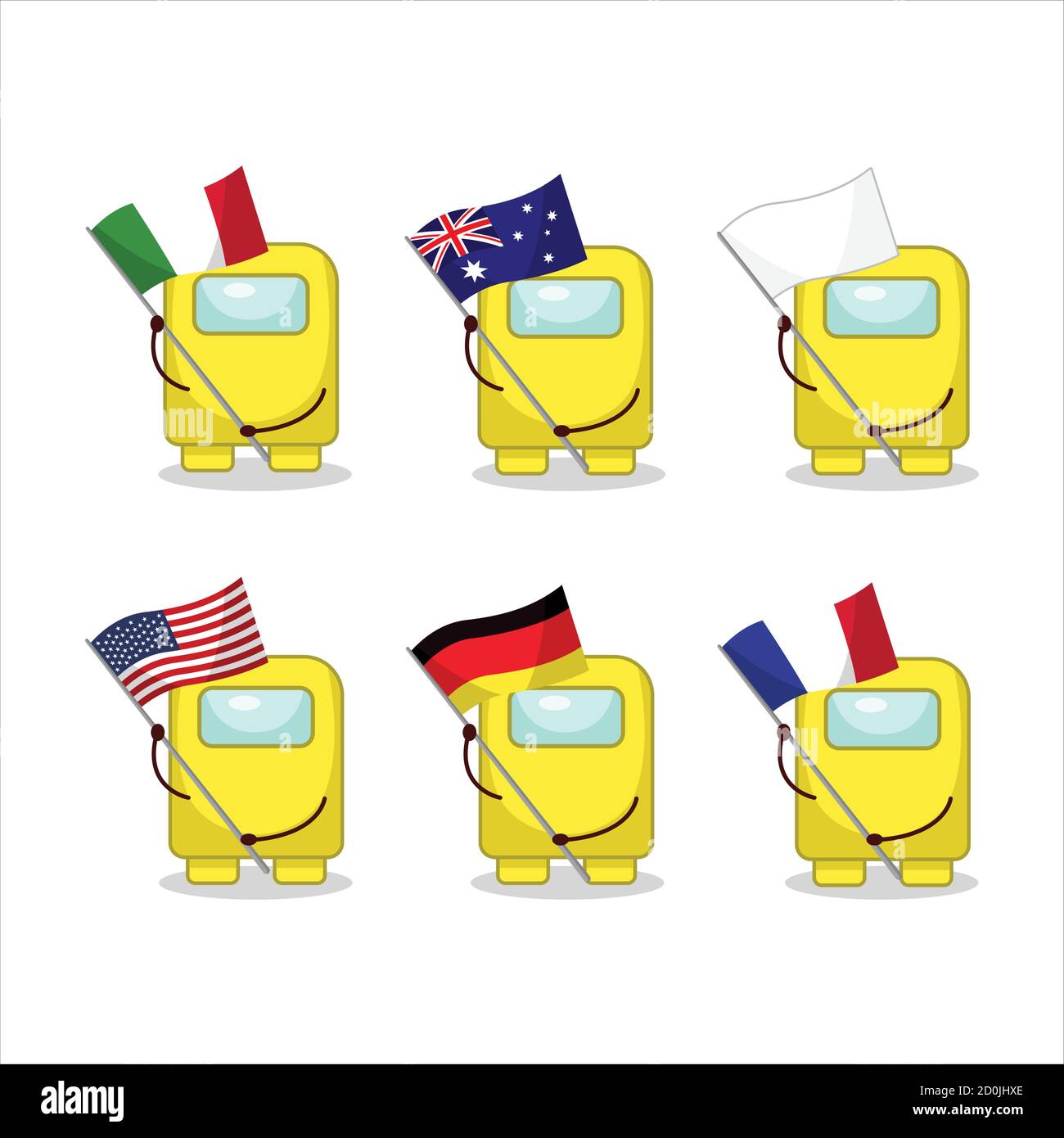 Among Us Yellow Cartoon Character Bring The Flags Of Various Countries Stock Vector Image And Art 