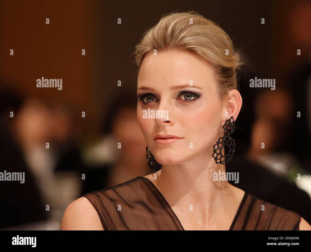 Prince Albert II of Monaco's fiancee Charlene Wittstock attends at a gala dinner hosted by BirdLife International in Tokyo October 29, 2010. REUTERS/Issei Kato (JAPAN - Tags: ENTERTAINMENT PROFILE) Stock Photo