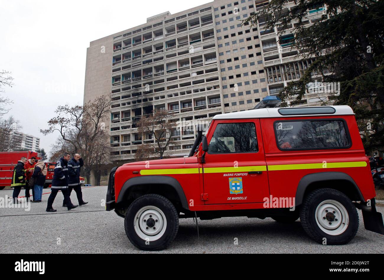 Firemen Gather The Day After A Fire Which Destroyed Eight Flats At The Cite Radieuse The Radiant City Building Designed By The French Architect Le Corbusier S In Marseille February 10 12 The