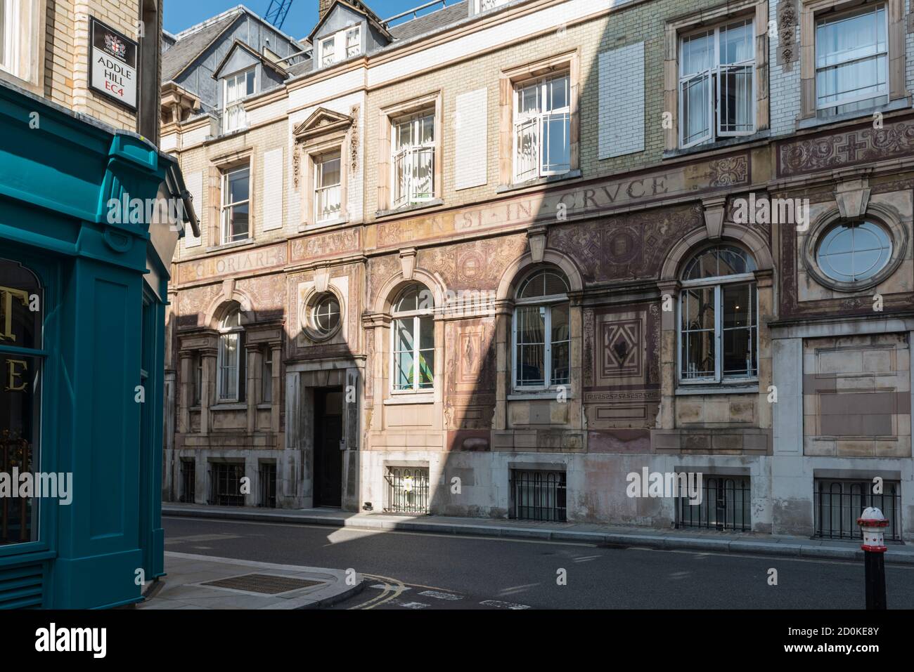 The heavily painted Youth Hostel in Carter Lane, London, EC 4.  Formerly St. Paul's Choir School Stock Photo