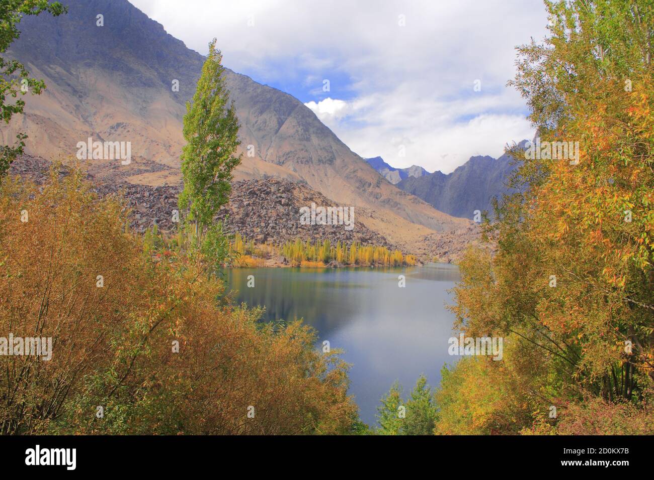 The Kachura Lakes are three lakes in the Skardu District of Gilgit-Baltistan, northern Pakistan. The lakes, at 2,500 metres in elevation, Stock Photo