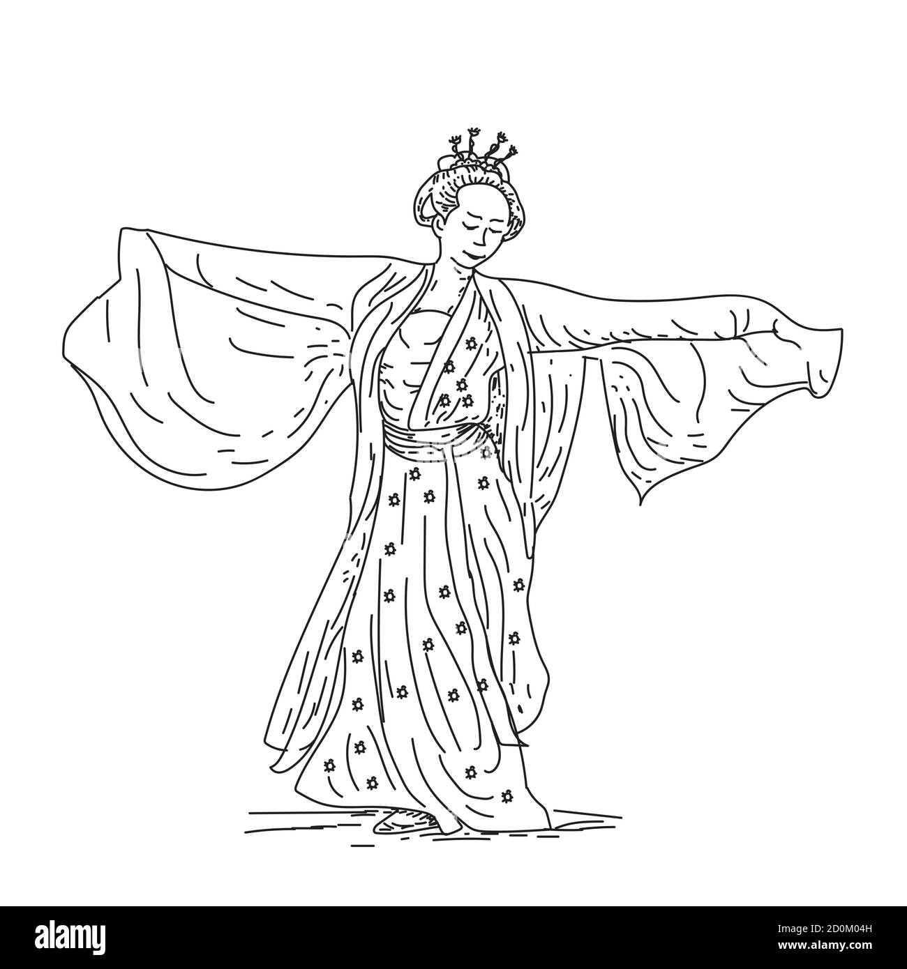 Chinese traditional hanfu dance outline drawing. vector illustration Stock Vector