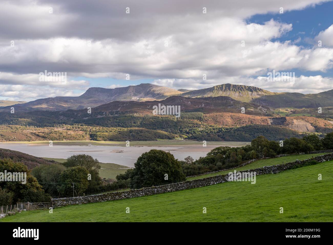 View over the Mawddach estuary from Barmouth on the welsh coast Stock Photo
