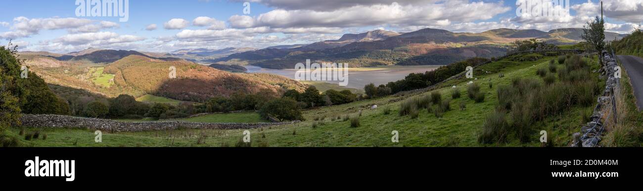 Panoramic view over the Mawddach Estuary on the welsh coast Stock Photo