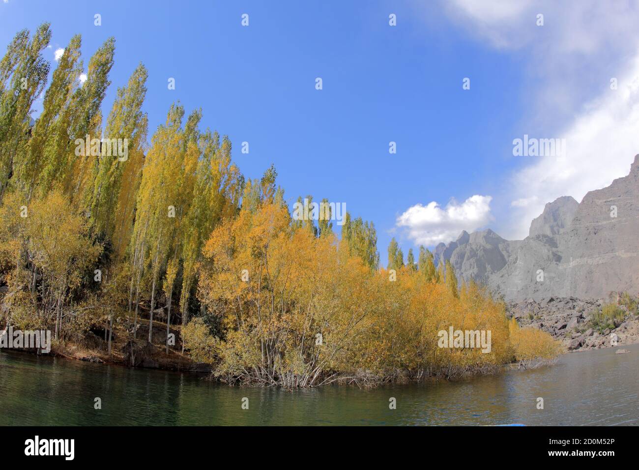 The Kachura Lakes are three lakes in the Skardu District of Gilgit-Baltistan, northern Pakistan. The lakes, at 2,500 metres in elevation, Stock Photo