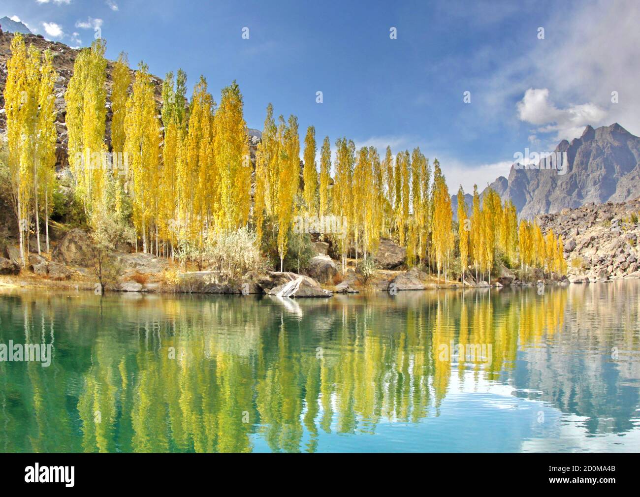 The Kachura Lakes are three lakes in the Skardu District of Gilgit-Baltistan, northern Pakistan. The lakes, at 2,500 metres in elevation, Stock Photo