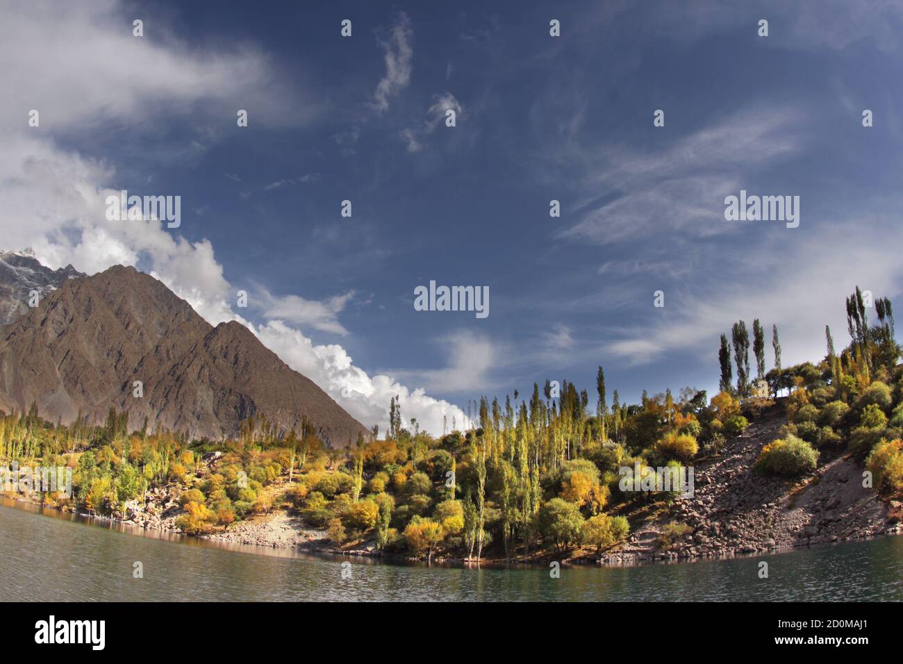 The Kachura Lakes are three lakes in the Skardu District of Gilgit-Baltistan, northern Pakistan. The lakes, at 2,500 metres in elevation, Stock Photo