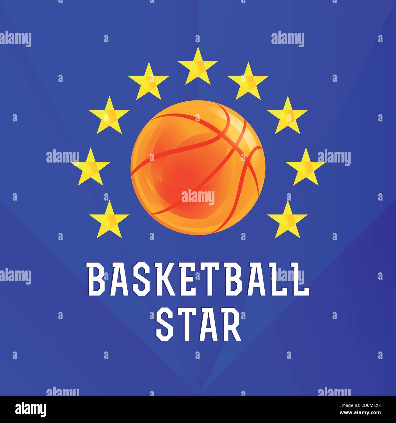Basketball vector logo. Ball, stars, golden sign. Brand symbol of national competitions, mobile app, sport equipment shop. Creative award red icon. Stock Vector