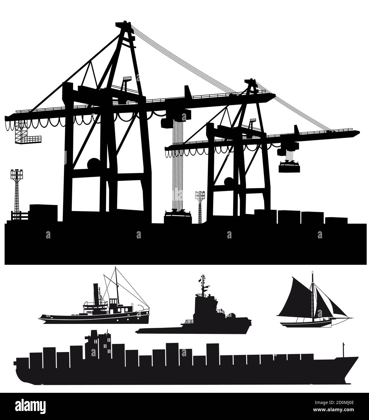 Port terminal with ships Vektor illustration Stock Vector