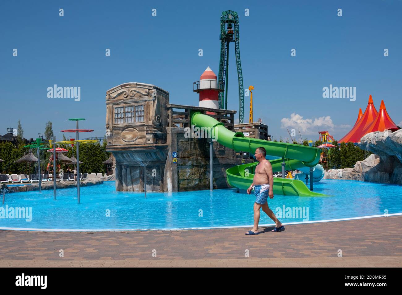 ZATOR, LESSER POLAND / POLAND - JUNE 05, 2019: Man on water amusement park Stock Photo
