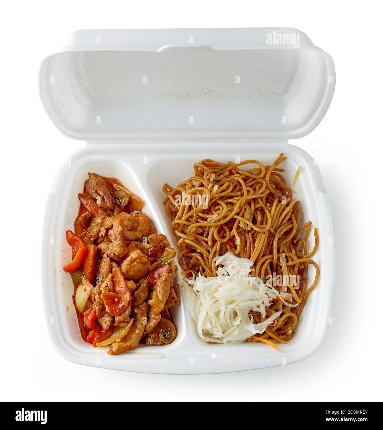 chinese food in take away plastic box isolated on white background, top