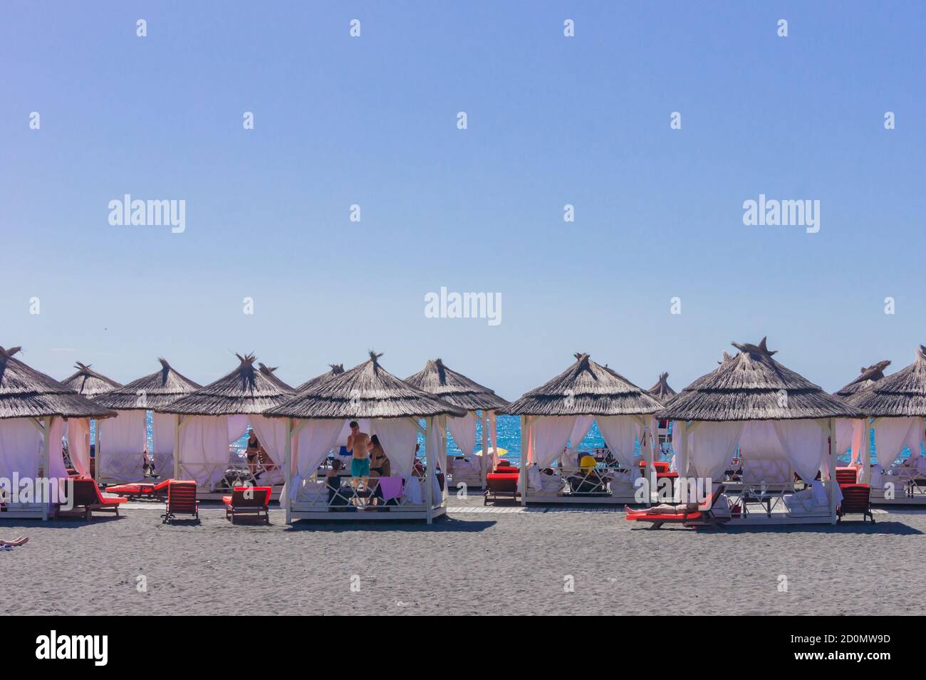 Sochi, Adler, Russia - September 07, 2019 - Plenty of Bungalows on a beach. Vacation resort concept Stock Photo