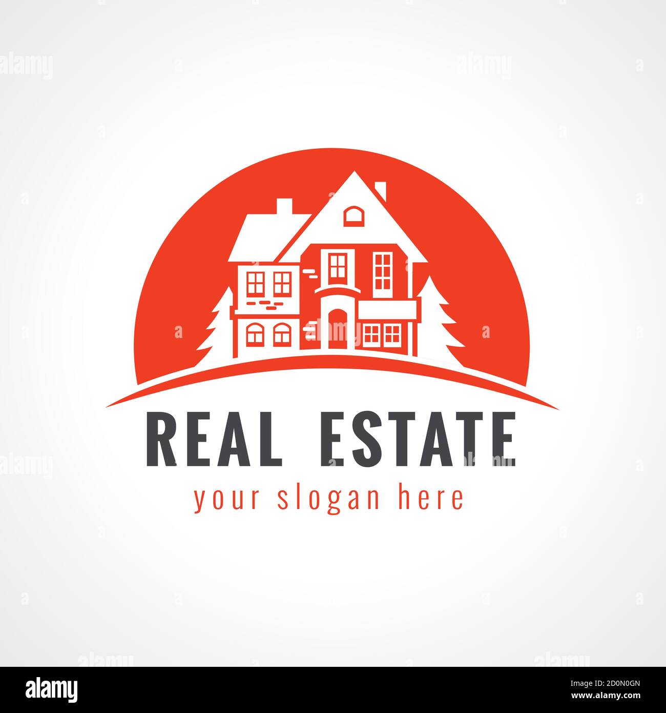 Real estate vector logo. House in sunset. Sign for estate agency, building, lease house, insurance, investment, landscape design business or architect Stock Vector