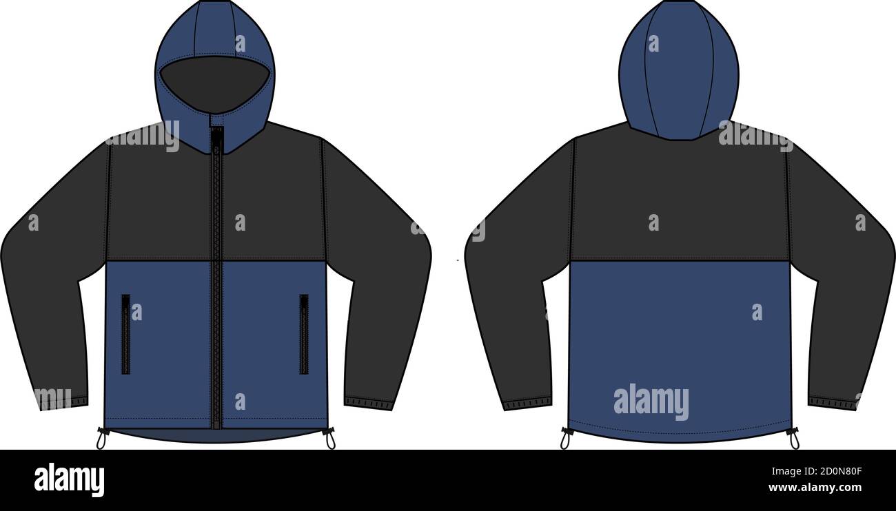 windproof hooded jacket ( parka) vector illustration / black & blue Stock Vector