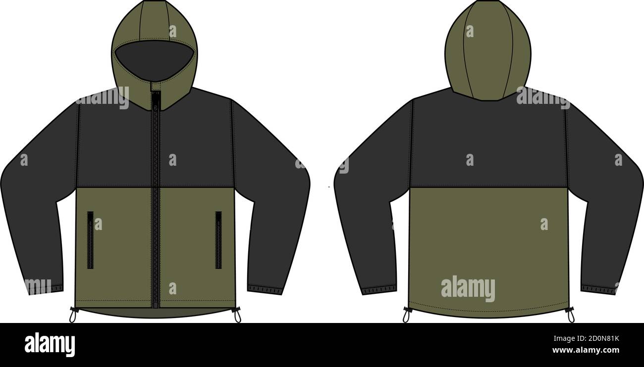 windproof hooded jacket ( parka) vector illustration / black & kahki Stock Vector