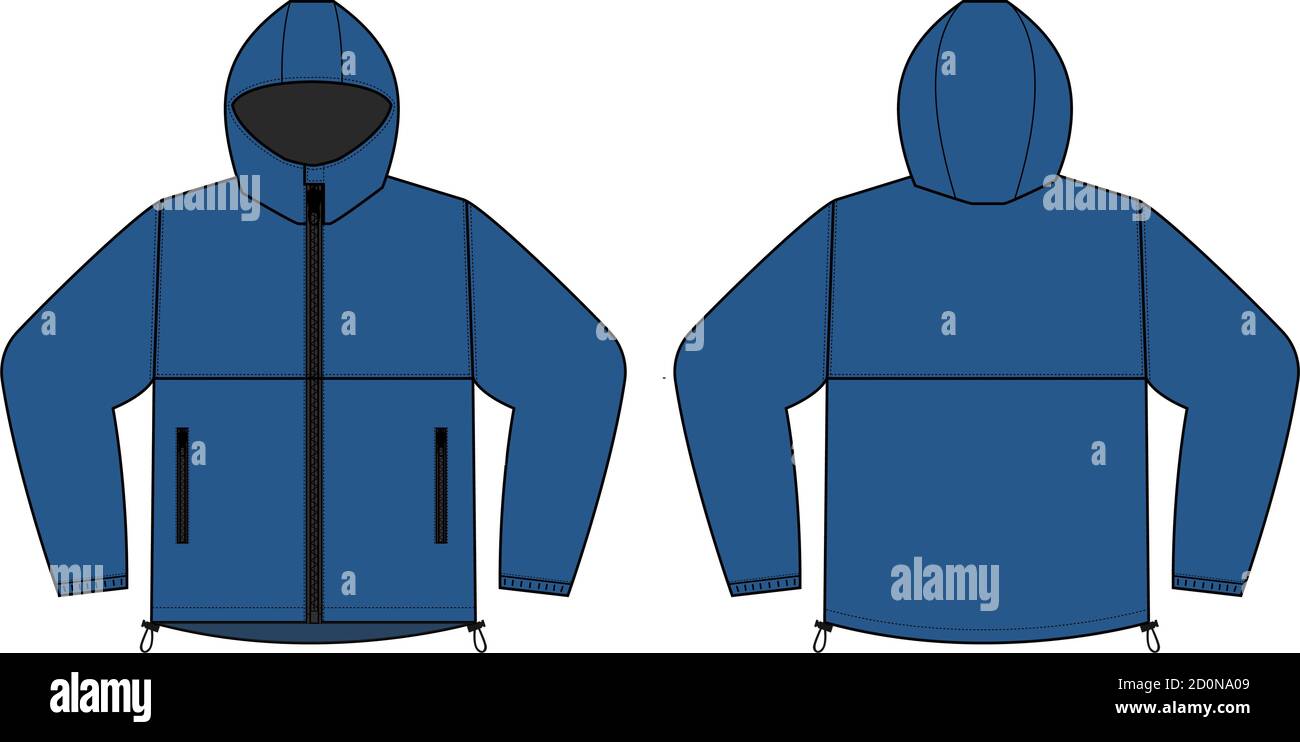 windproof hooded jacket ( parka) vector illustration / blue Stock Vector