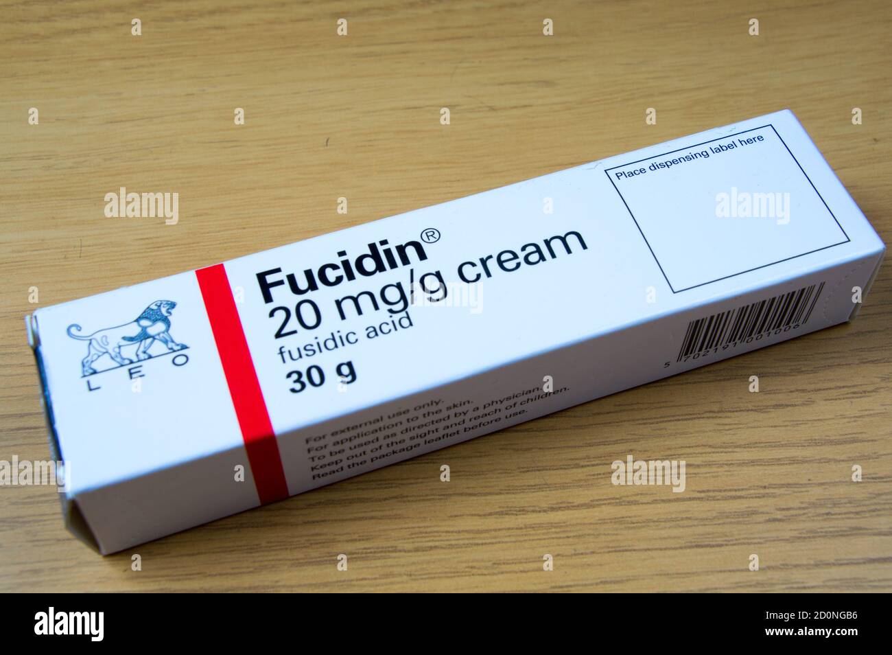 Fucidin 20 mg/g cream carton on a table Stock Photo