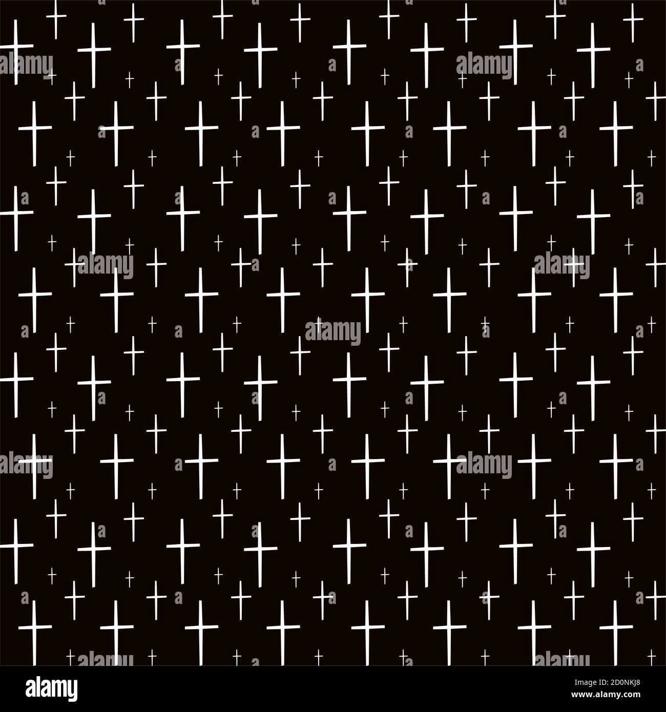 White different size crosses on a black background. Seamless pattern. Vector illustration Stock Vector