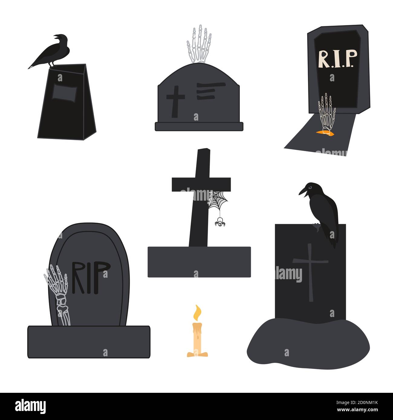 Halloween vector illustration tombstones. Isolated on white background Stock Vector