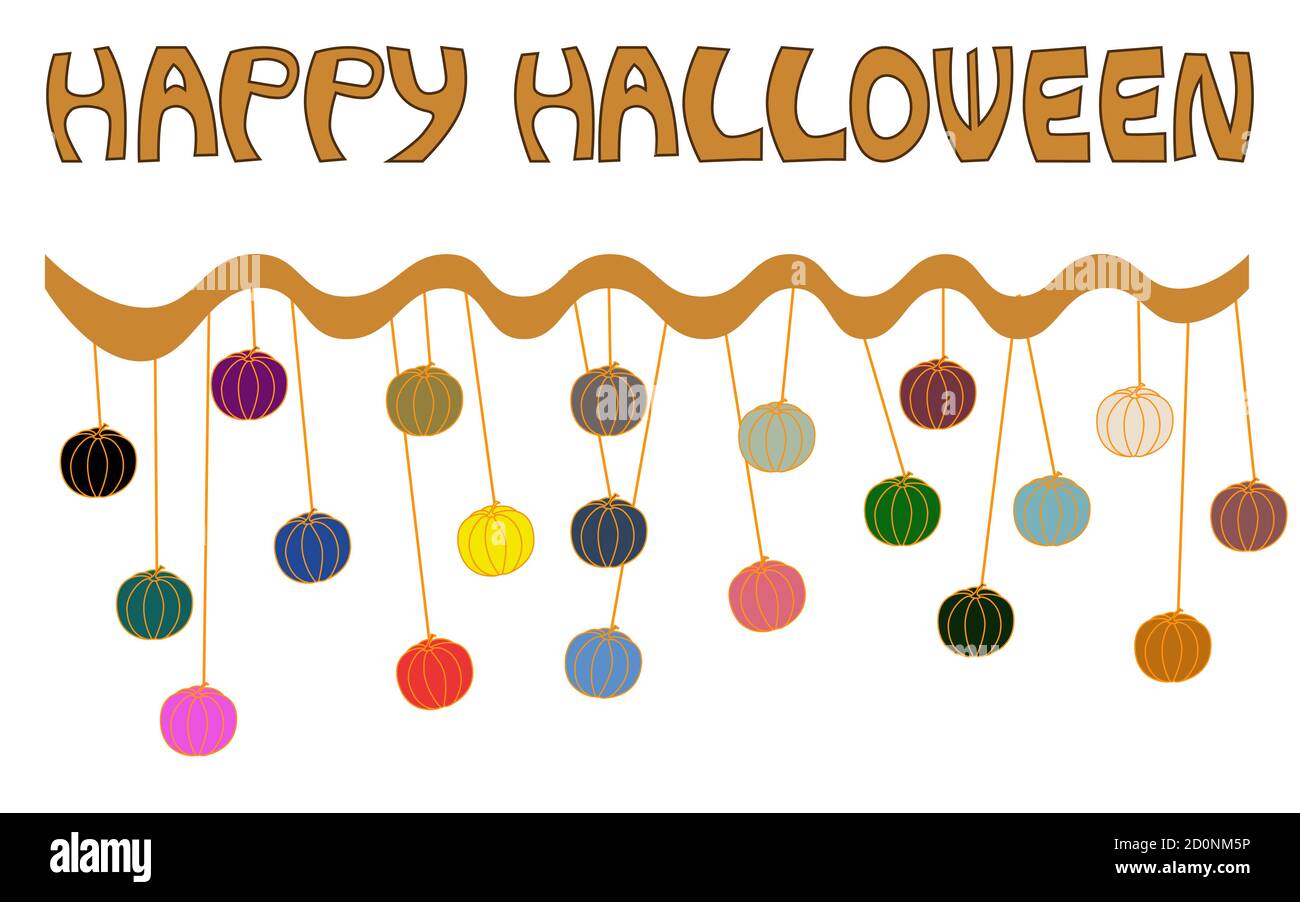 Halloween vector garland and text on a white background for Halloween party design Stock Vector