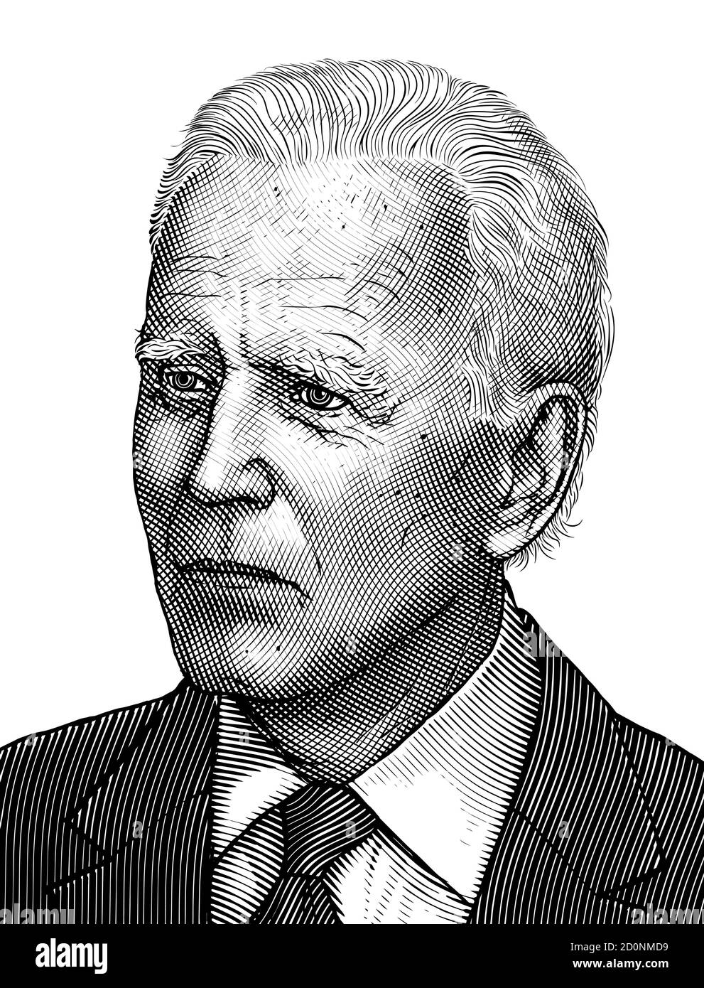 Joe Biden. Engraved portrait of Democratic presidential candidate for 2020 election. American politician, the rival to Donald Trump. Vector etching. Stock Vector