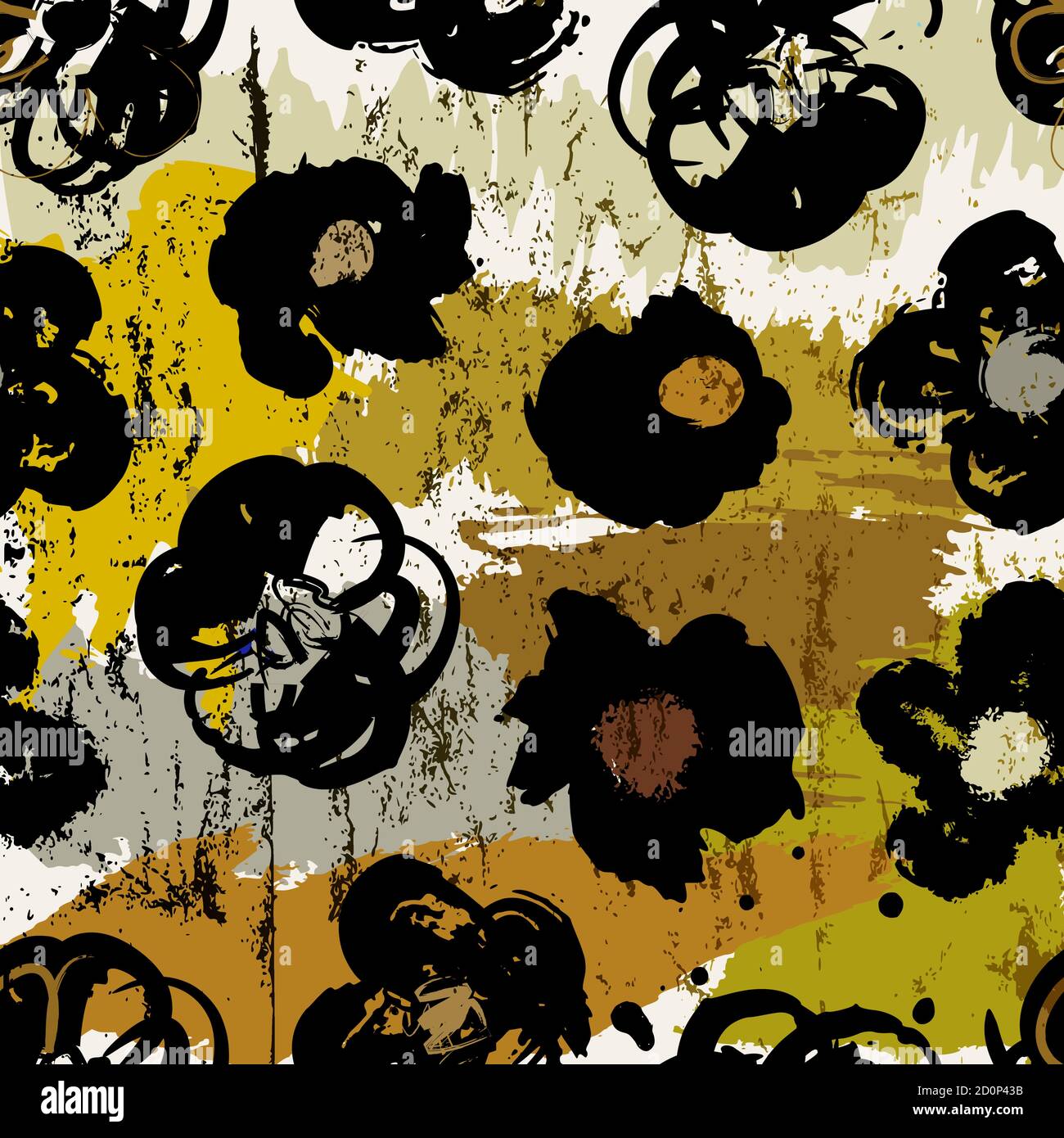 floral seamless background pattern, with abstract brush flowers, paint strokes and splashes Stock Vector