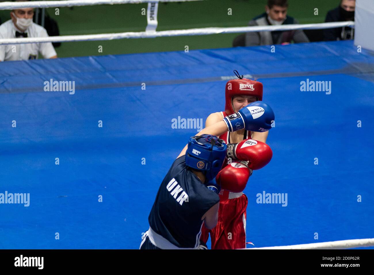 KHARKIV, UKRAINE OCTOBER 2, 2020 Girls boxers in the fight on the