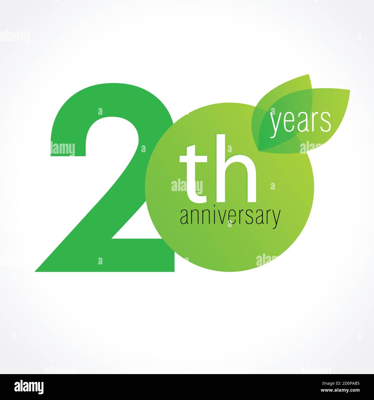 20 years old celebrating green leaves logo. Anniversary year of 20 th vector template. Birthday greetings celebrates. Environmental protection natural Stock Vector