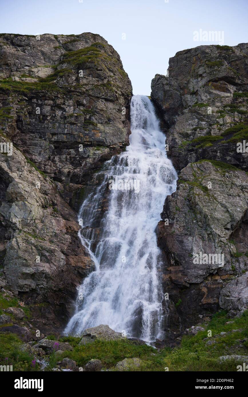 Mountain waterfall. Caucasus, Karachai-Cherkess Republic, Russia Stock Photo