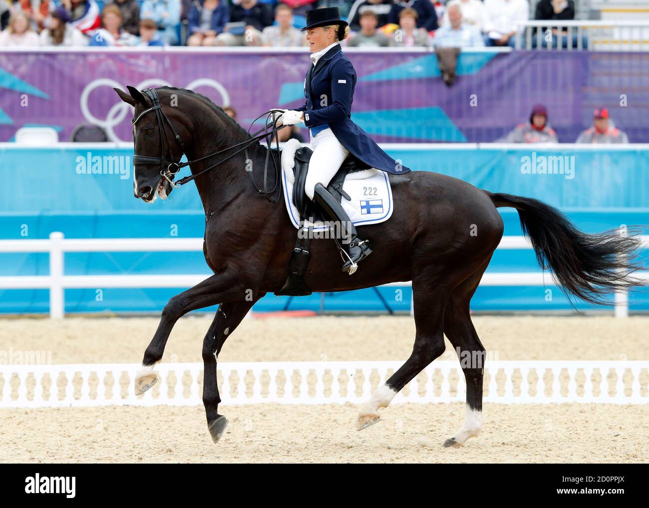 Finland's Mikaela Lindh riding Mas Guapo competes in the equestrian dressage individual grand prix special at the London 2012 Olympic Games in Greenwich Park August 7, 2012.    REUTERS/Mike Hutchings (BRITAIN  - Tags: SPORT EQUESTRIANISM SPORT OLYMPICS) Stock Photo