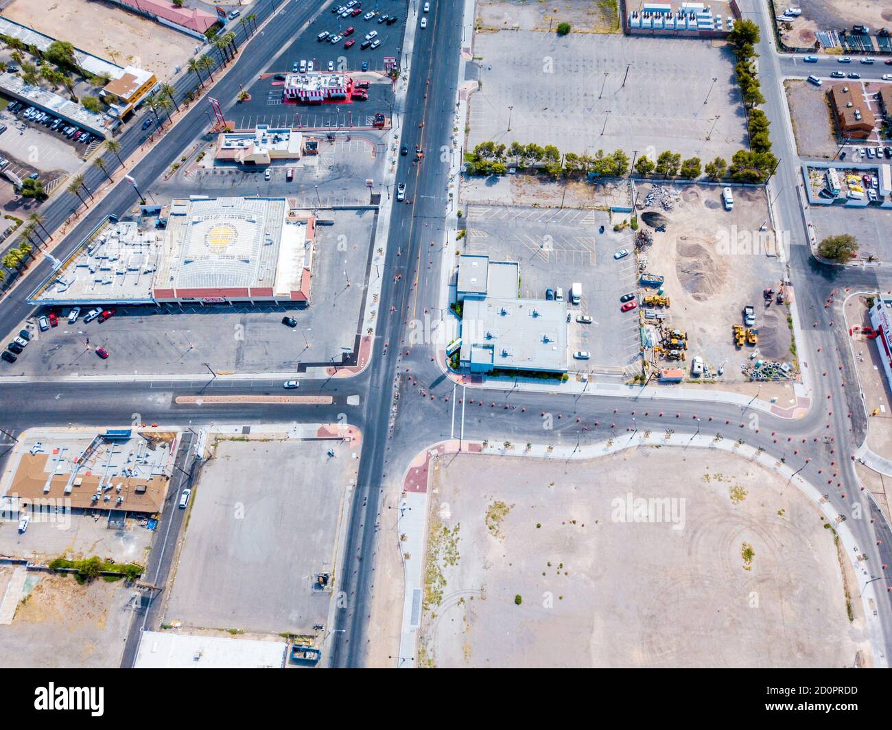 Aerial view the downtown with empty streets of the Las Vegas, USA Stock Photo