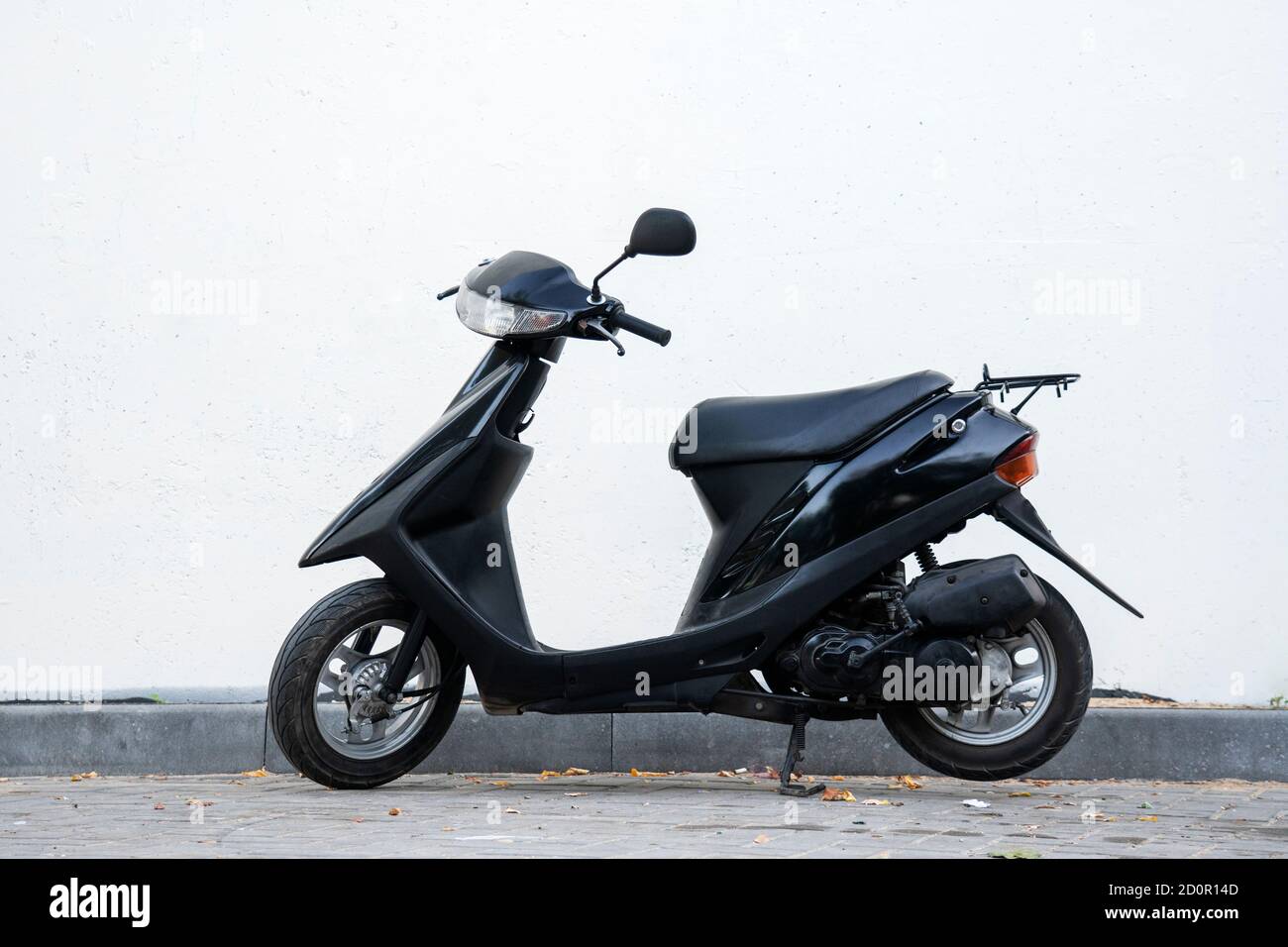Isolation black vintage retro moped or scooter Stock Photo